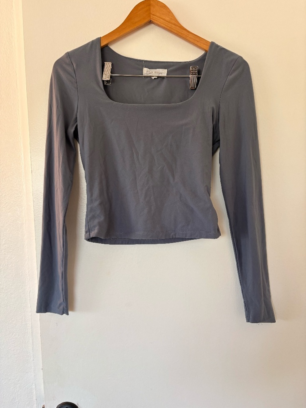 Pink Rose Gray Blue Square Neck Long Sleeve Crop Top